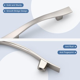 Knobonly 5 Pack Cabinet Handles 3 inch(76mm) Hole Centers, Brushed Satin Nickel Drawer Pulls, Bridge Design, Zinc Alloy