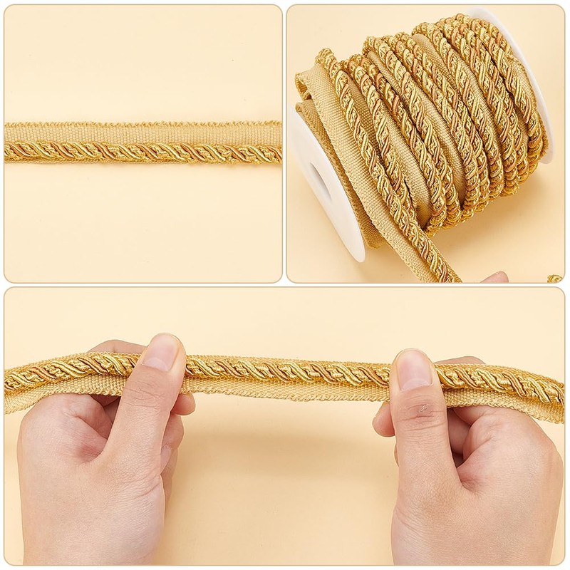 WADORN 13.67 Yards Twist Lip Cord Trim, 5/8 Inch Polyester