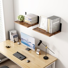 Inforth Floating Shelves for Wall Display, 12” Deep Wall Mounted Shelves for Living Room, Bedroom, Kitchen, Office Decor, Modern Hanging Bookshelf, Storage and Display Shelf Set (Rustic Brown)