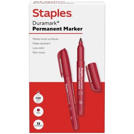 STAPLES Duramark Permanent Marker, Fine Tip, Red, Dozen (ST62951)