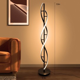 HCJIAJING Spiral Floor Lamp 53 inch, with Remote Control Three Color Dimmable Standing Lamps, Modern Creative Pole Lamp, 36W Floor Lamps for Living Room, Bedroom, Office, Study Light（Black）