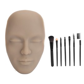 3D Makeup Practice Face Board Realistic Reusable Silicone Cosmetic Mannequin Face with 7PCS Brush for Beginner Dark Skin Color