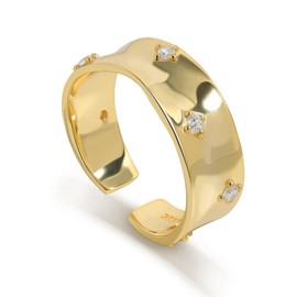 Meissa Chunky Gold Plated Rings for Women Wide Band Dainty Gold Statement Ring Celestial Jewelry Ring Size J1/2-P1/2, Gold