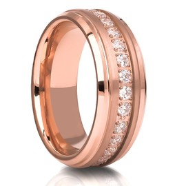 OVIEDO JEWELRY Rose Gold Wedding Ring,White CZ Band,Anniversary,Engagement Ring,Tungsten Carbide,Unique,Man's Jewelry,Woman,Comfort Fit