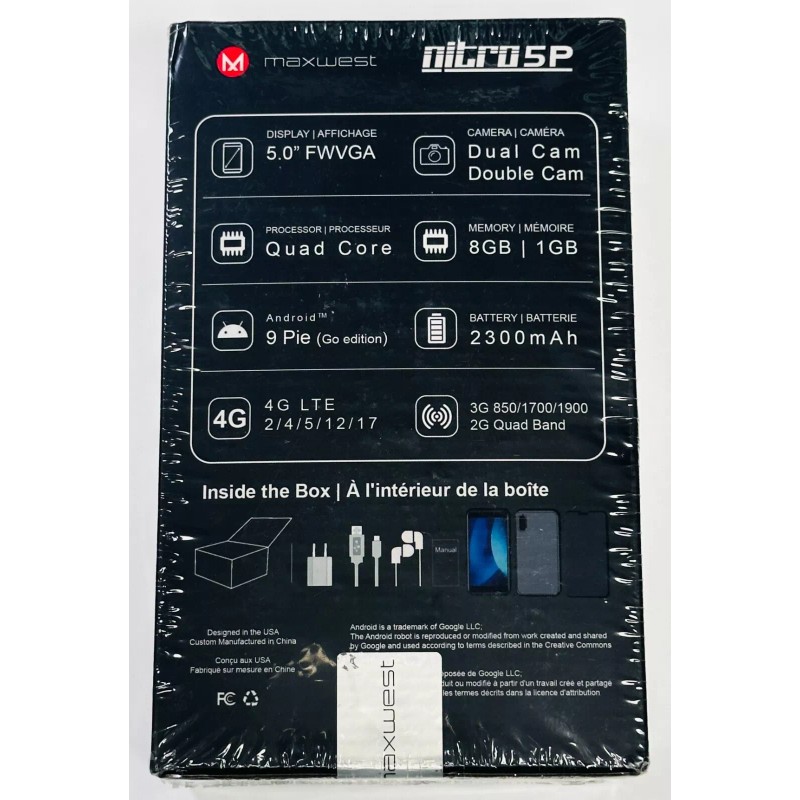 MaxWest Nitro5P 4G LTE-Silver 5” Unlocked/8GB Condition: Brand New