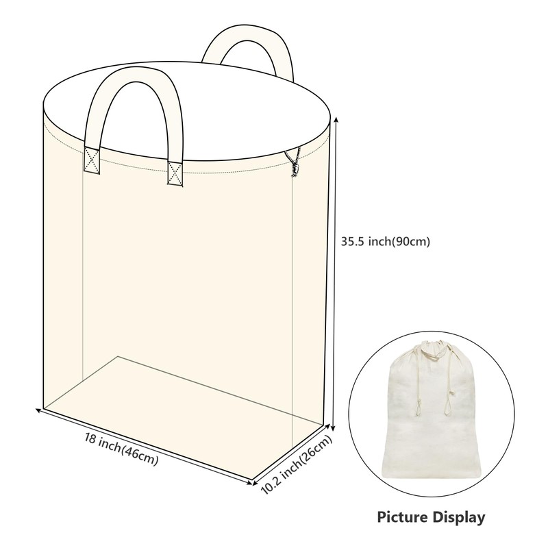 3 Pcs Breathable Canvas Laundry Drawstring Bags with Carrying Handles,