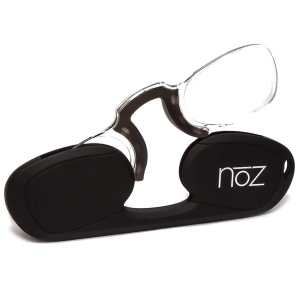 Calabria Noz - anteojos de lectura sin brazos para pellizcar la nariz + 3.00 negros para hombres y mujeres, estuche duro, lectores de tamaño mini delgado