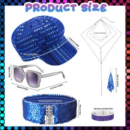 ViEinkaufen 7 Pcs 70s Disco Accessories Set,1970s Abba Fancy Dress Costume Set with Sequin Hat Necklace Bracelet Earrings Sunglasses Belt for Disco Theme Party Hippie Costume