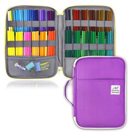 YOUSHARES 96 Slots Colored Pencil Case, Large Capacity Pencil Holder Pen Organizer Bag with Zipper for Prismacolor Watercolor Coloring Pencils, Gel Pens & Markers for Artist (Purple)