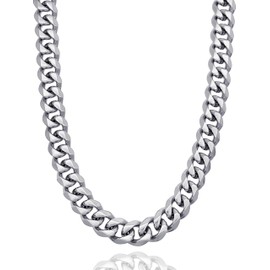 RUGGED STEEL - Curb Chain Solid Stainless Steel 13 mm Wide (Silver High Gloss) Stylish XXL Cuban Link Chain for Men & Women 45 50 55 60 65 cm Sturdy 24/7 Jewellery → Waterproof - Includes Jewellery