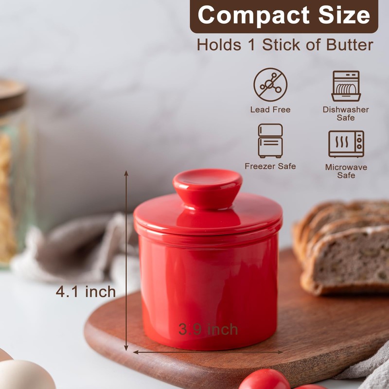 Husfunov Butter Crock with Water Line for Countertop, French Butter