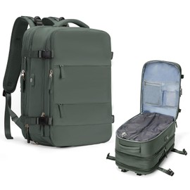 UPPACK Vacuum Travel Backpack for Women Men Expandable Carry on Backpack Luggage Flight Approved Personal item Travel Bag Essentials With Wet and Dry Separation Bag Olive Green