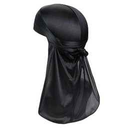 Velvet Durag Silky Hat Cap Men Women Premium Designer Doo Rag Wave Silk Headwear-Silky Wave Cap with Premium Comfort (Art Silk, Black)
