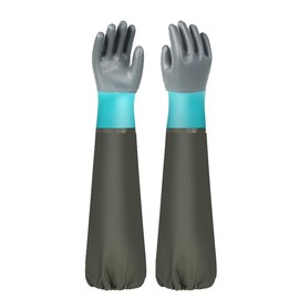 27" Chemical Resistant Gloves, Extra Long Elbow Length Rubber Glove with Cotton lining, Reusable Full Arm Pond Gloves