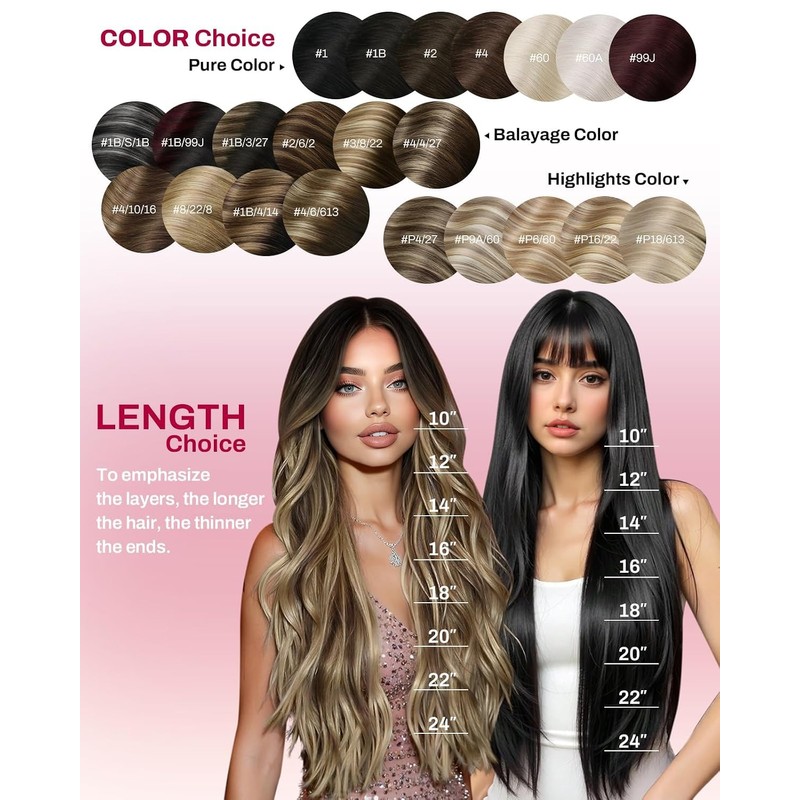 Clip in Hair Extensions Black Brown Ombre Low Bulk 16