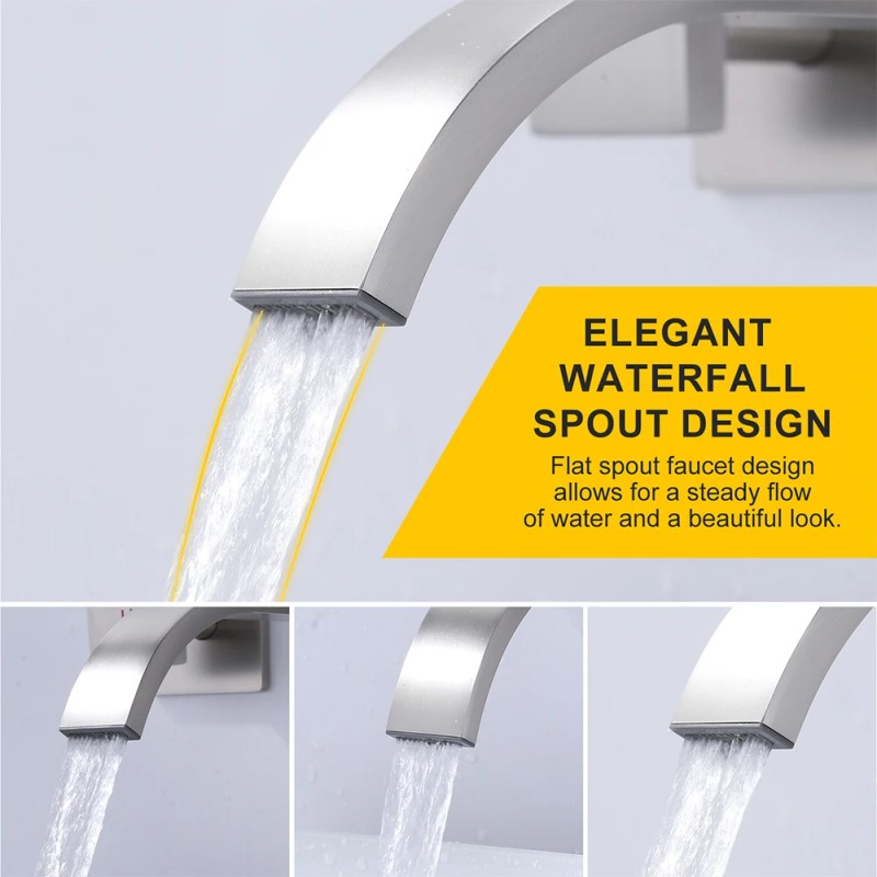 Wall-Mounted Bathroom Sink Faucet Brushed Nickel Waterfall Bathroom Faucet Solid