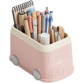 LETURE Pen Pencil Holder for Desk 3 Slots, Cute Car Gifts Desk Organizer Marker Makeup Brush Holders Workspace Organizers Office Decor Accessories (Pink)