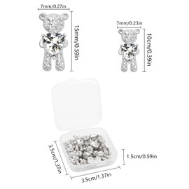 Bear Nail Art Rhinestones, UHOMENY 3D Shiny Alloy Bear with Heart Crystal Bear Shaped DIY Nail Art Decoration Luxury Jewelry Diamond Manicure Nail Ornaments with Plastic Box (Silver 10)