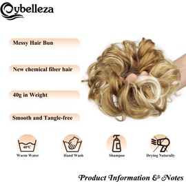 Cybelleza Hairpiece Hair Scrunchie Hair Extension Ponytail 38 g Hairpiece with Elastic Band Bun Updo Updo Hairstyles Curly Hair Band Wavy Curly Messy Bun for Women (Dark Blonde & Bleach Blonde)
