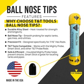 T&T Tools Mighty Probe Ball Nose Tips 7/16 Inch Soil Probe Rods - Replacement Tips for Smart Stick, Mighty Probe, Metal Rods, Ground Probe, Septic Tank, Plumbing & Landscaping Tools, 3 Pack