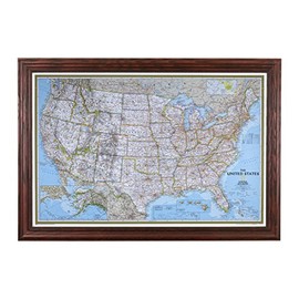 Push Pin Travel Maps Classic US with Solid Wood Cherry Frame and Pins - 27.5 inches x 39.5 inches