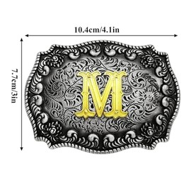 Seternaly Western Belt Buckle Cowboy Rodeo Large Belt Buckles with Initial Letter ABCDEFG to Z for Men Women, M, 4*3 inch