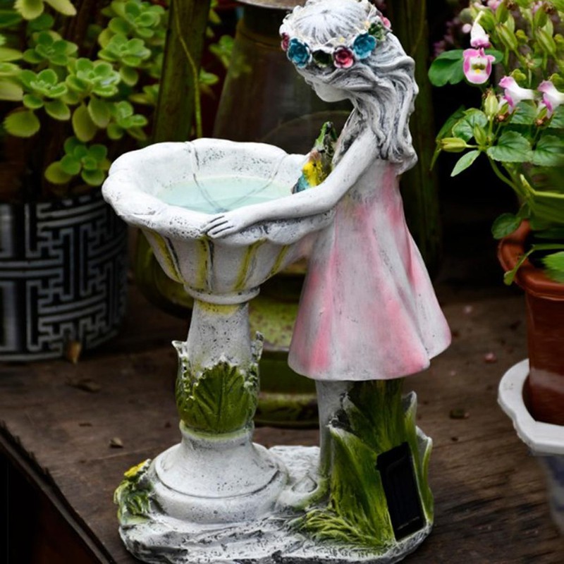LED Solar Light Girl Resin Figure Carving Fairy Statue Lights
