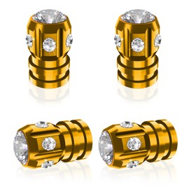 QUARKACE Tire Valve Caps, Bling Valve Stem Caps with Sparkly Rhinestones, Tire Caps 4 Pack for Cars SUVs Trucks Motorcycles Bikes, Anti-Fading Coating, Corrosion Resistant, Air Leakproof - Gold