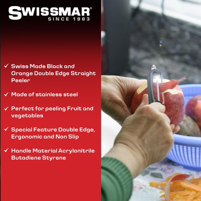 Swissmar Swiss Non-Slip Double Edge Straight Peeler - Easy-Grip Stainless