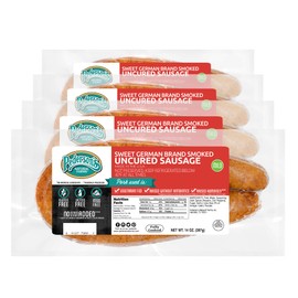 Pederson’s Farms, Sweet German Smoked Uncured Rope Pork Sausage, (4 Pack, Use/Freeze) 14oz – Fully Cooked, No Nitrates Nitrites, Gluten Free, Uncured Sausage