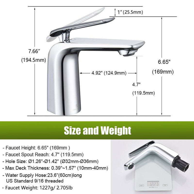 TOCALOCA Bathroom Sink Faucet Chrome Single Handle 1 Hole Vanity