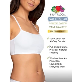 Fruit of the Loom - Brasier Deportivo de algodón con Tirantes Delgados para Mujer, Paquete de 3, Blanco/Arena/Negro, 32