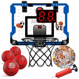 deAO Basketball Hoop Indoor,Mini Basketball Hoop with 4 Balls & Electronic Scoreboard &50 PCS Basketball Cartoon Stickers,Over The Door Basketball Hoop,Sports Game Gift for Teens Boy Girl Ages 3+