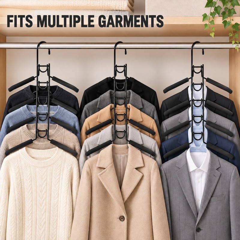 5-Tier Space Saving Clothes Hanger with Non-Slip Foam Padded Arms,