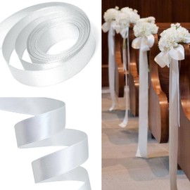 2.5 cm White Double Satin Ribbon Roll Spool Thickness 25 m Ribbon for Wedding, Christening, Christmas, New Year, Gift Idea