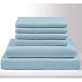 Queen Size Sheet Set - 6 Piece Set - 400-Thread-Count 100% Egyptian Cotton Bed Sheets - Deep Pockets - Easy Fit - Bed Sheets Queen Size Set - Light Blue Bed Sheets - Baby Blue Sheet Set