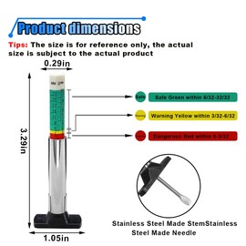 2PCS Car Tire Tread Depth Gauge Kit, Tire Thread Depth Meter Tool Color Coded with Portable Bag and 2 Valve Caps, 1'' Within 1/32 Inch Accuracy, Universal Car Accessories for Car, Truck, SUV