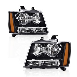 PIT66 Headlights, Compatible with 07-14 Chevy Tahoe Suburban/07-13 Chevy Avalanche Corner HeadLamp Smoke Lens Black Housing Amber Reflector