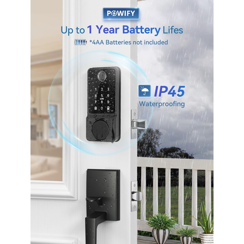 POWIFY Keyless Entry Door Lock with Handle, APP Control Smart