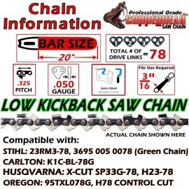 Rotary COPPERHEAD 20" BAR & SAW CHAIN HOMELITE SUPER EZ XL-76 XL-100 - .325 .050 78 DL