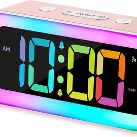 Cute Pink Loud Alarm Clock with RGB Night Light - Perfect for Girls Room Decor - Color: Pink
