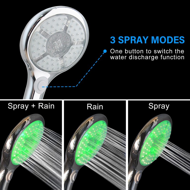 JINYOMFLY Shower Head with Light, Shower Head LED 7 Colour
