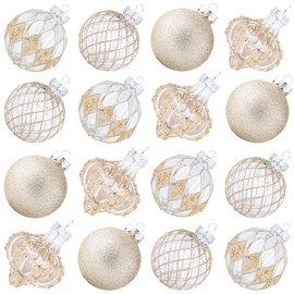 16Pcs Clear and Champagne Christmas Ball Ornaments, 3.15'' Large Luxury Christmas Balls Decorations, Shatterproof Hand-Painted Christmas Baubles Ornaments for Xmas Tree, Wedding (Champagne)