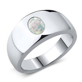 Gem Stone King Men's 925 Sterling Silver White Simulated Opal Ring | 1.00 Cttw | Oval Cabochon 8X6MM | Gemstone October Birthstone | Size 9
