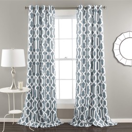 Lush Decor Edward Trellis Curtains Room Darkening Blue Window Panel Set for Living, Dining, Bedroom (Pair), 84 in L