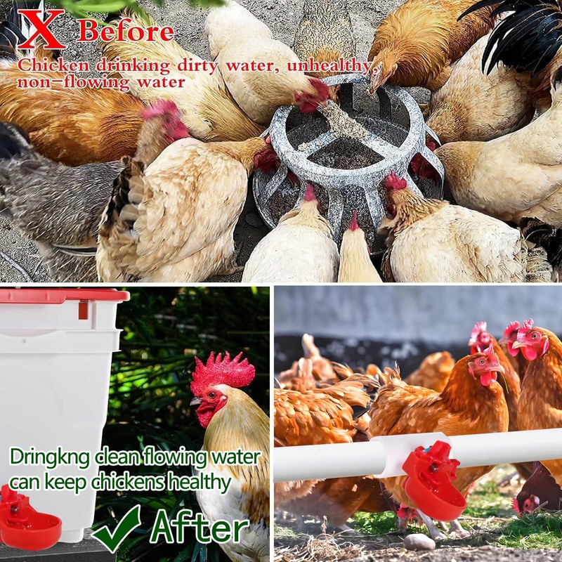 12 Pcs Horizontal Chicken Waterer Nipples with Cups, Leak Proof