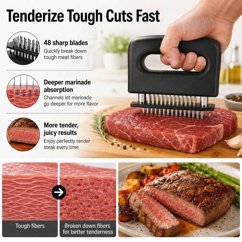 48-Blade Stainless Steel Meat Tenderizer Tool – Heavy Duty Handheld