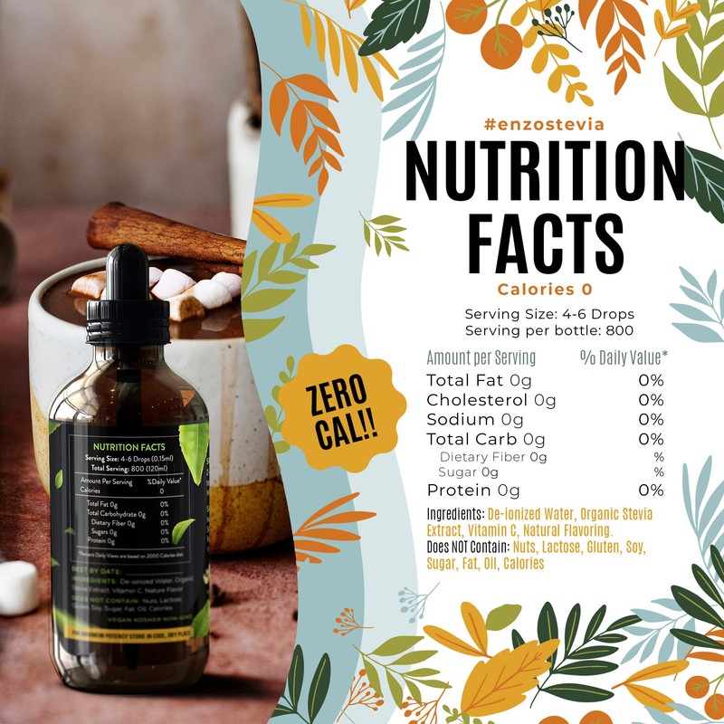 Enzo Liquid Stevia Drops Our Zero Calories Sweetener (4oz -