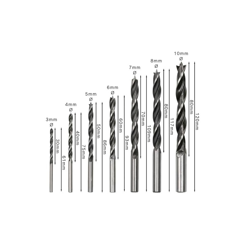 Bosch Juego 7un Broca Madera 3 Puntas 3-10mm