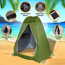 Pop Up Large Privacy Tent - 7ft Tall - Oversized Strong Camping Toilet Tent- Portable Camp Shower Pod w/Hooks/Floor Pod- Outdoor Bathroom, Potty, Changing Private Room (Green 5 x 5 x 7)